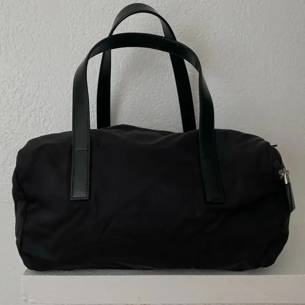Prada black nylon duffle satchel bag